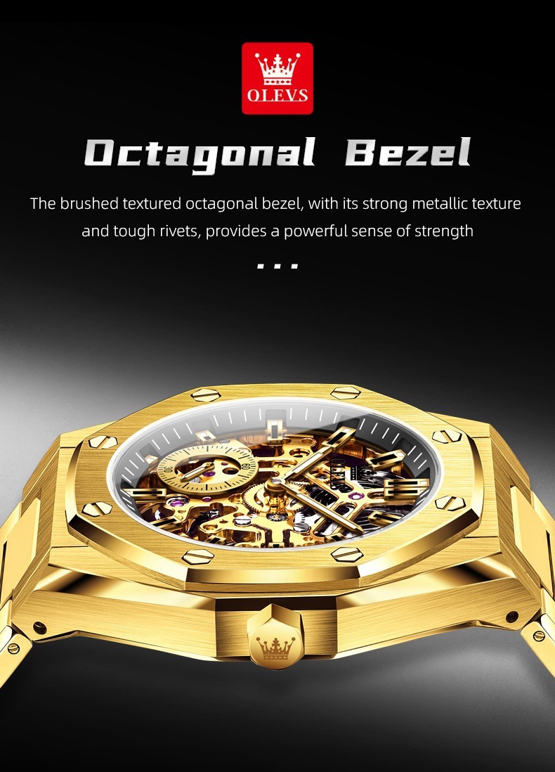 OLEVS 6669 Classic Multi-functiom Rhinestone Hollow Out Gents Mechanical Watch