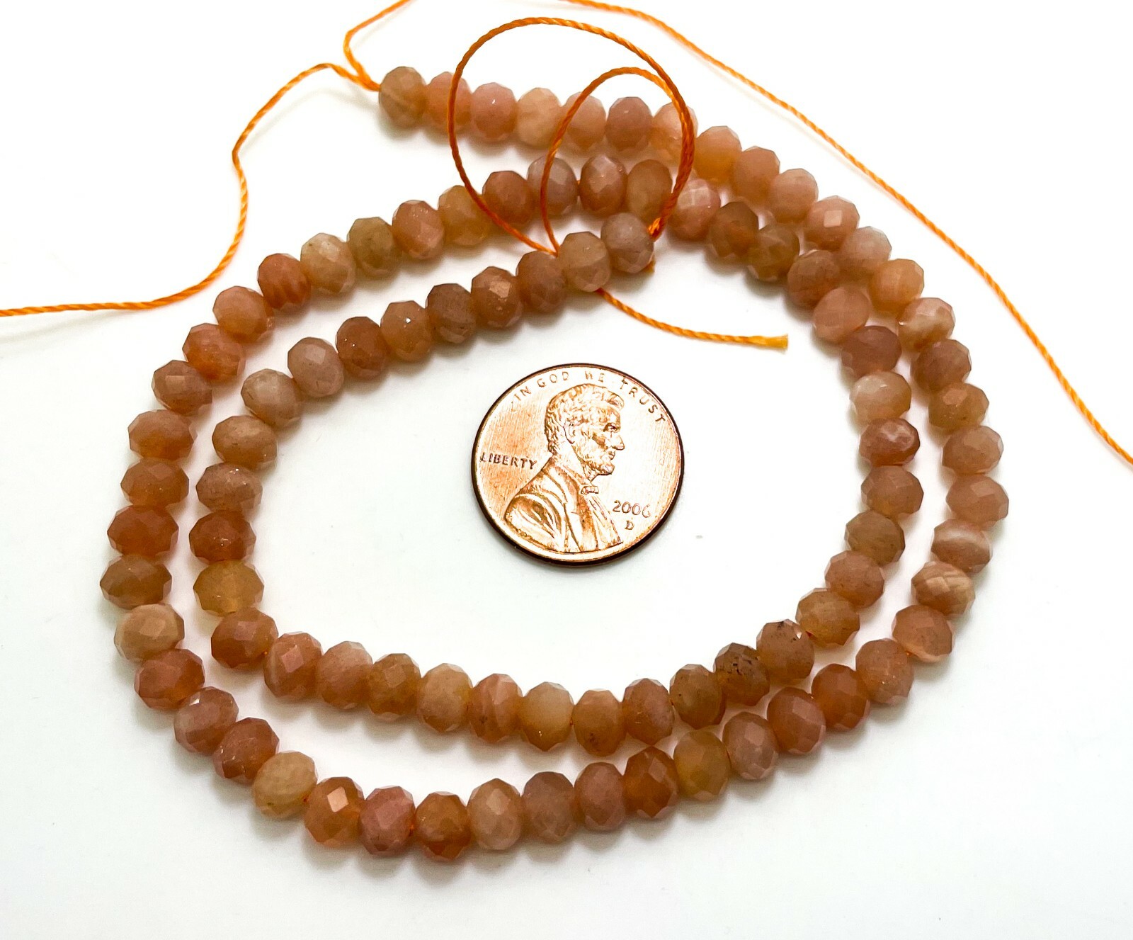 Natural Peach Moonstone Faceted Roundelle 4mm x 5mm Loose Gemstone Beads – RDF91