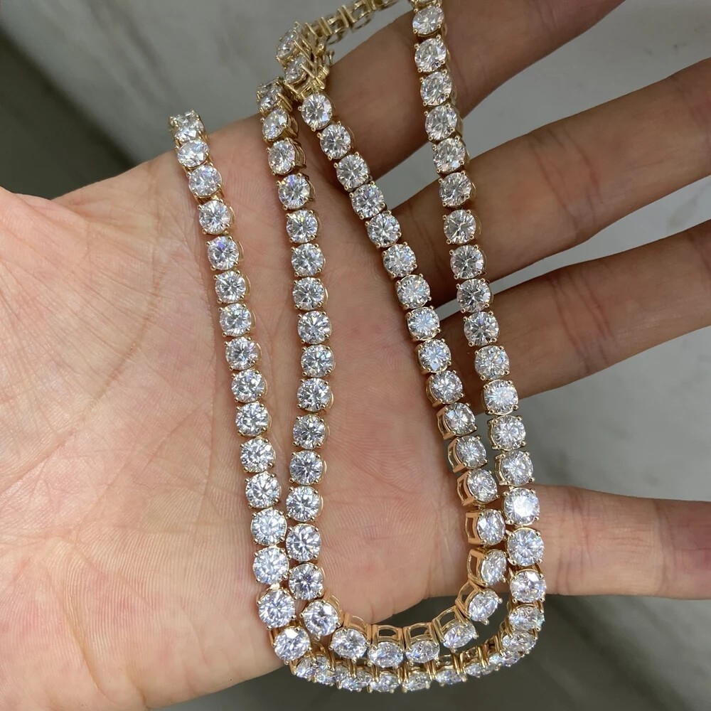 25 CTW Round Cut Moissanite Tennis Linking Necklace 20″ 14K Yellow Gold Plated