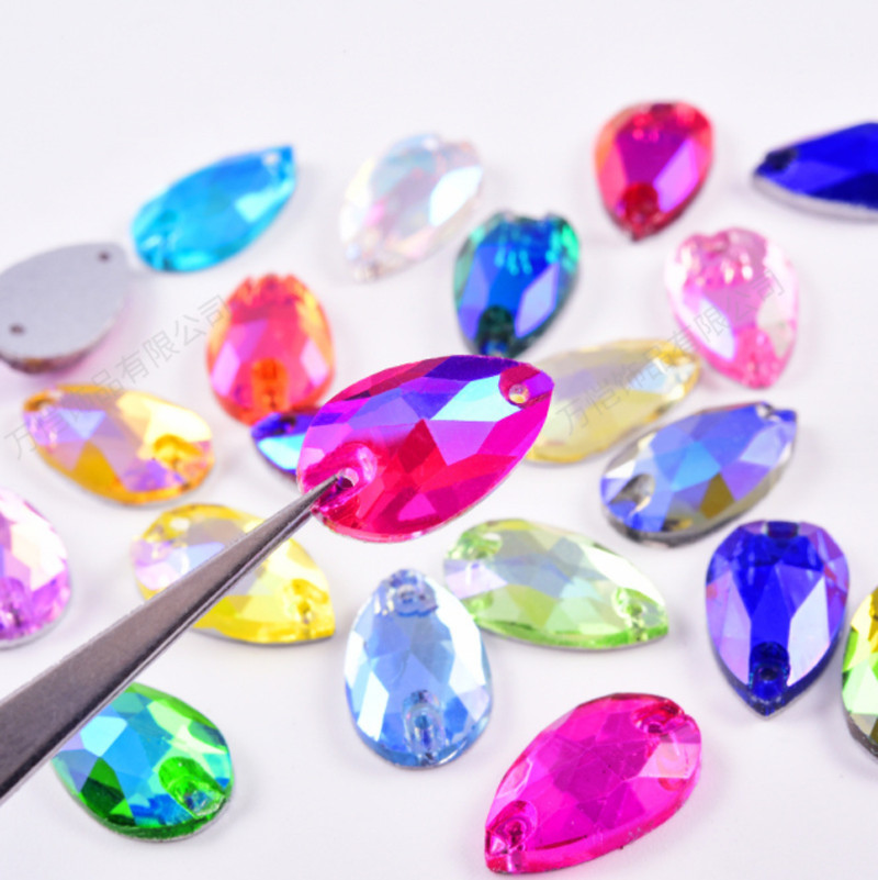 Teardrop Colour AB Glass Rhinestone Sew On Crystal Jewels Flatback Beads