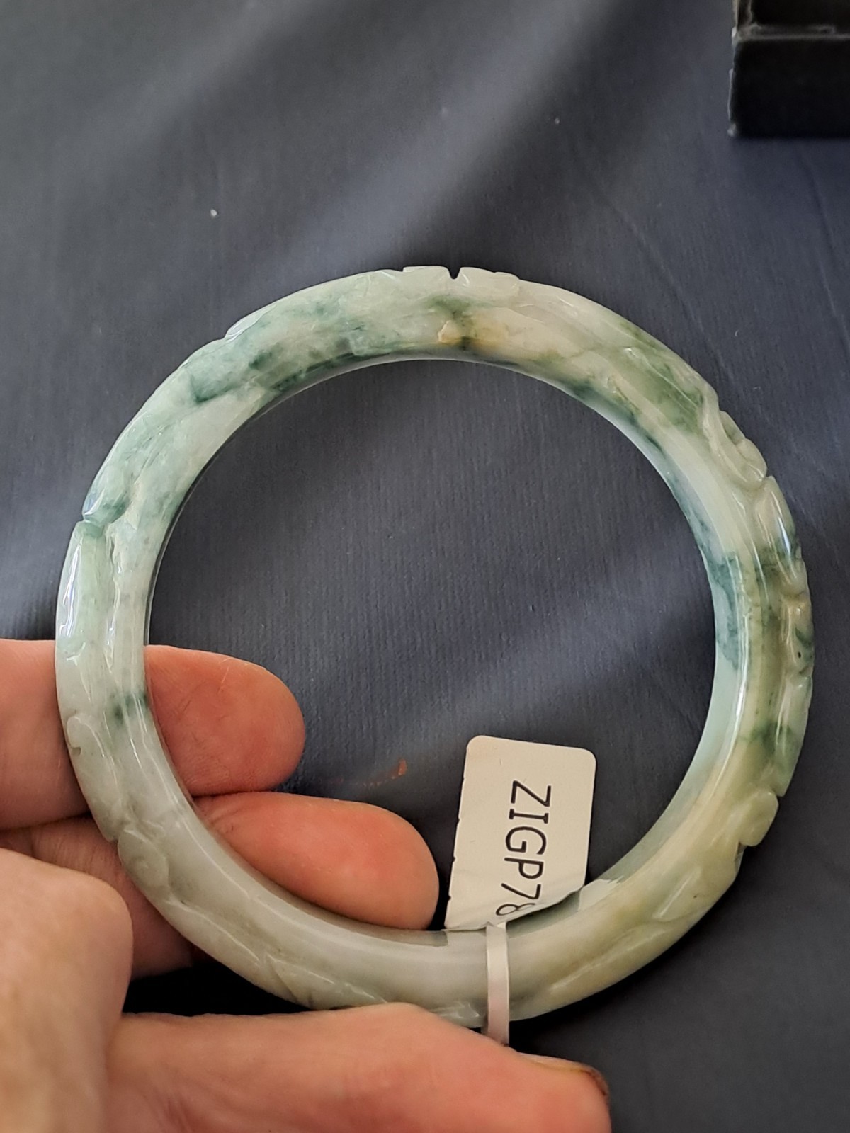 BURMESE JADEITE GRADE A CERTIFIED 300CTS ” DRAGON & PHOENIX ” CARVED BANGLE