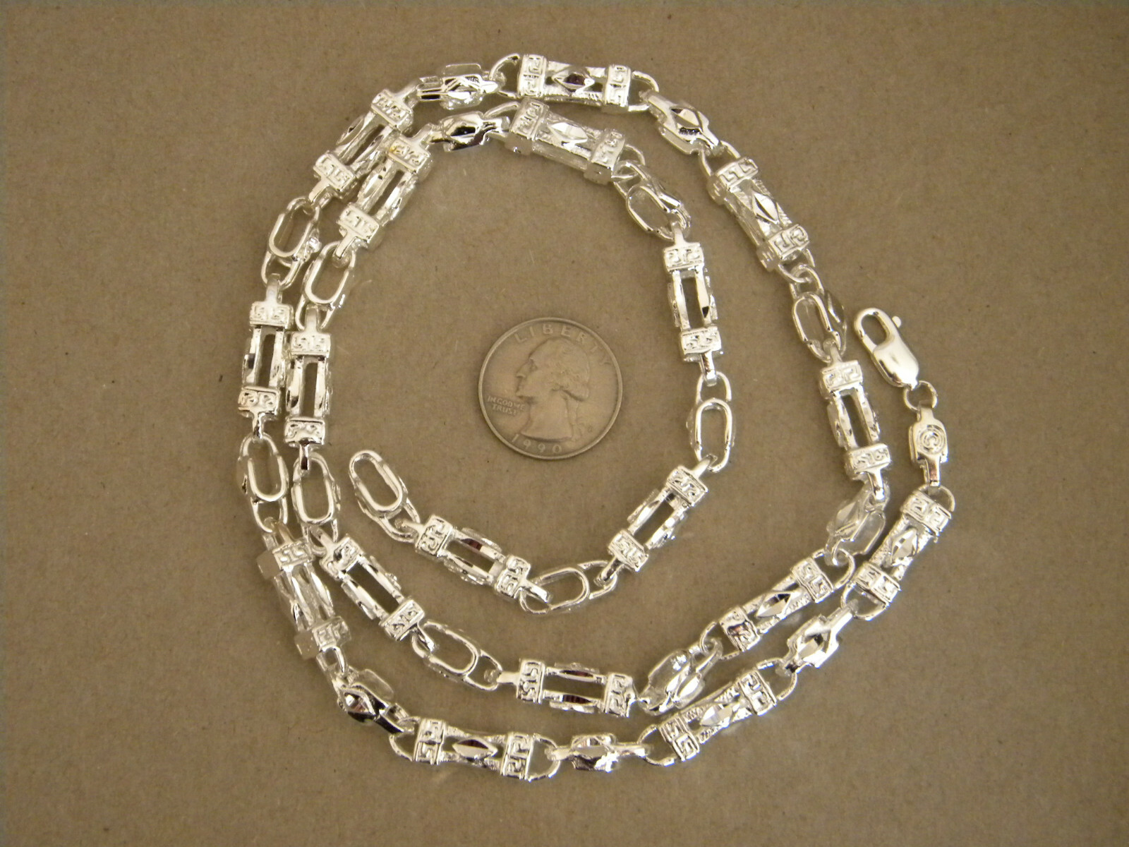 Men’s Silver Plated Large Roman Link Fashion Necklace 30in Inch Long 8mm Wide