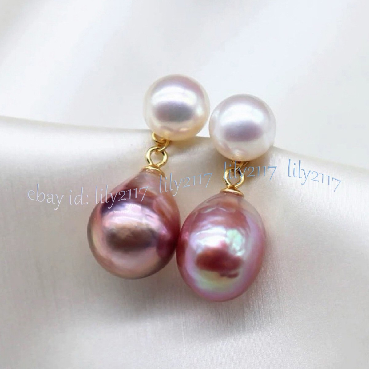 Natural Freshwater White Pearl Pink Purple Baroque Pearl Dangle Stud Earrings