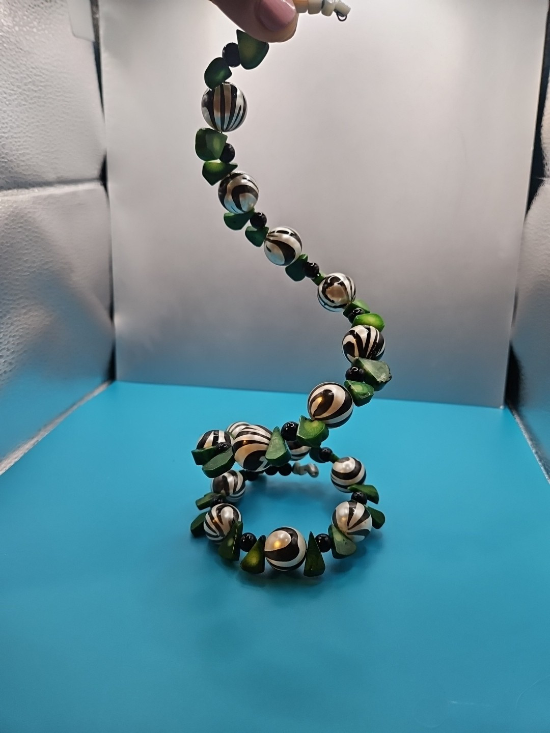 Green Bamboo Coral and Zebra Bead Wire Wrap Choker Necklace Bracelet