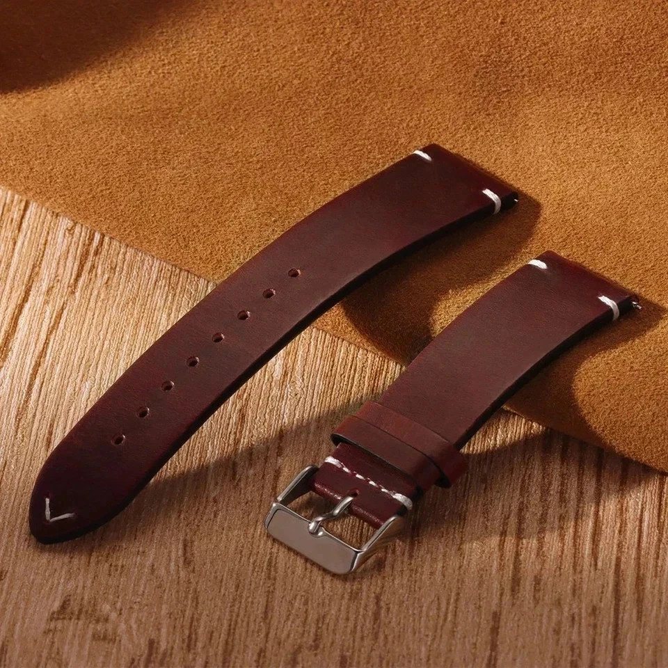 Retro Oil Wax Genuine Leather Watch Band 18 19 20 21 22 24mm Thin Cowhide Strap
