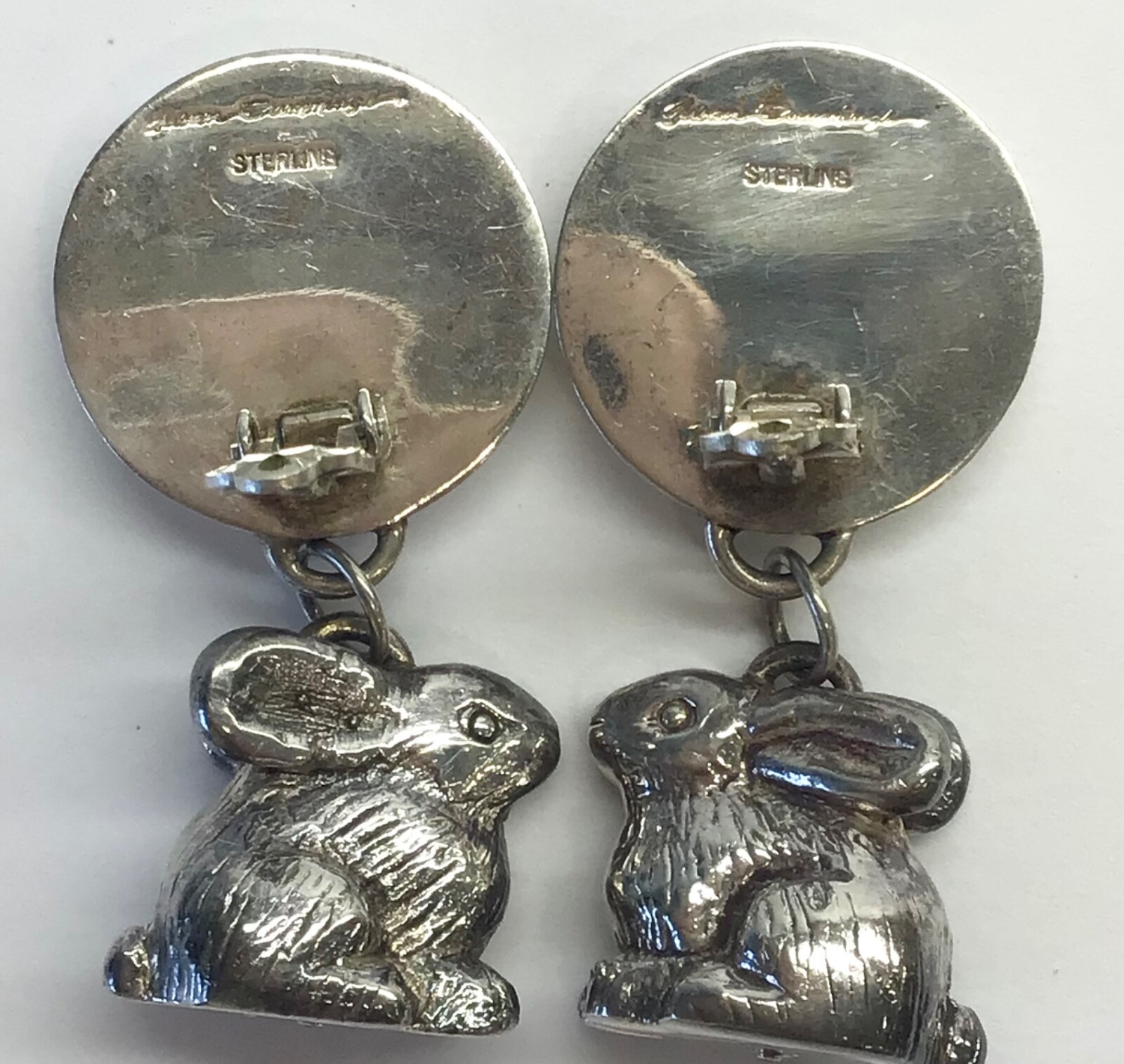 Susan Cummings Designer 925 Sterling Silver Vintage BUNNY Dangle Earrings