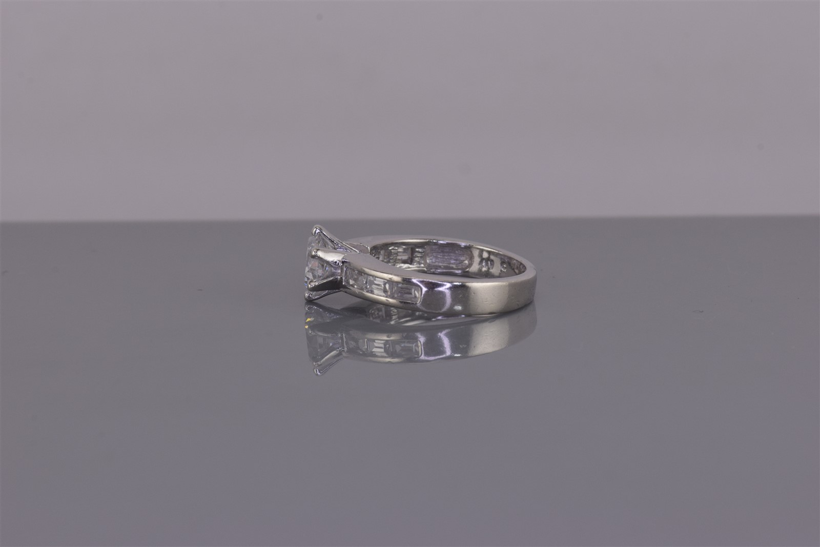 Sterling Silver Round Cubic Zirconia Channel Set Baguette Band Ring 925 Sz: 5