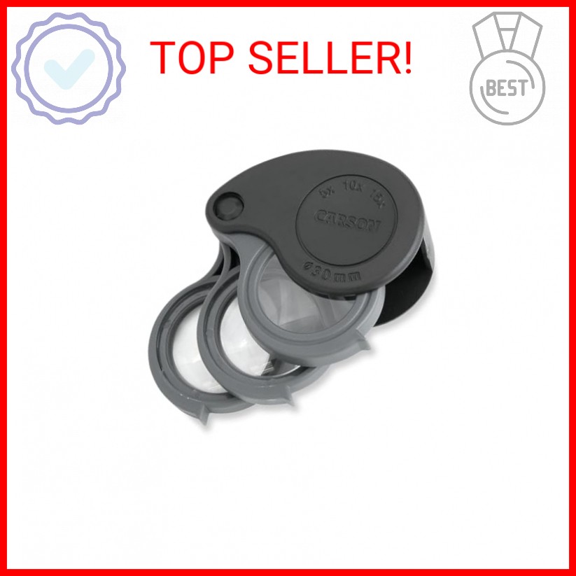 Carson TriView 5x/10x/15x Folding Loupe Magnifier with Built-in Case, 3-in-1 Por
