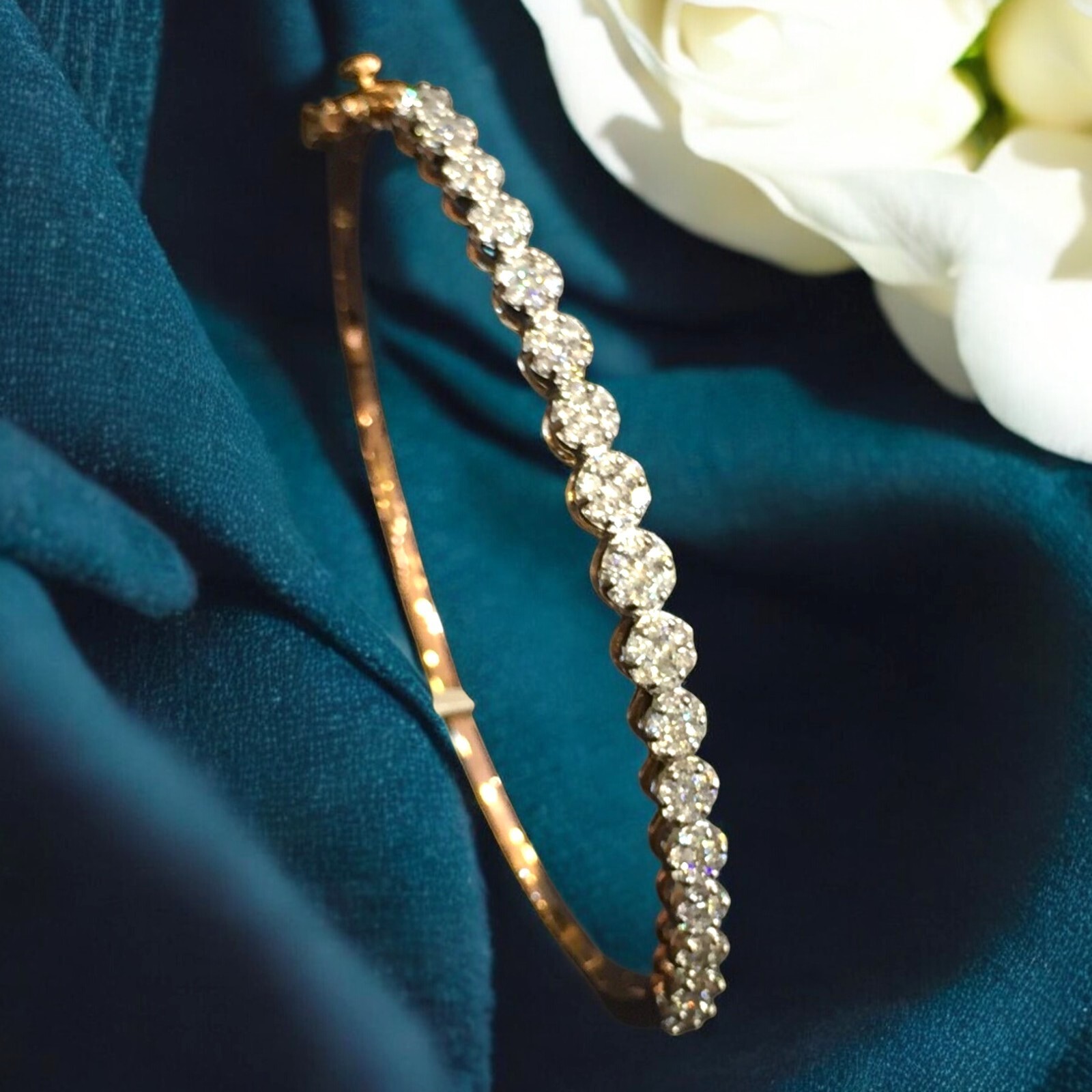 1.10 Cts Round Brilliant Cut Natural Diamonds One-Row Bracelet in 14K Rose Gold