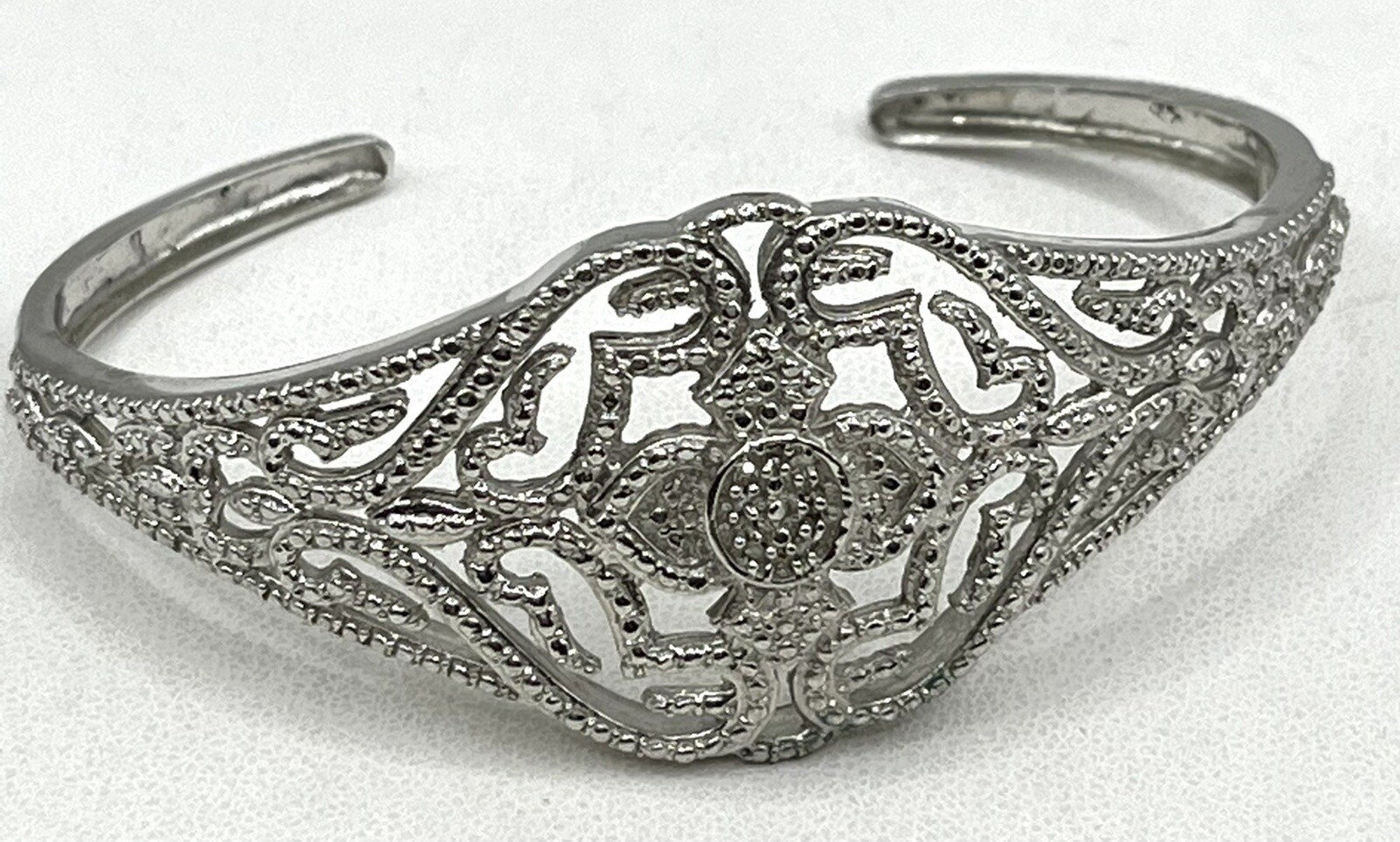 Vintage KARIS STS Silver plated FAUX MARCASITE Crystal CUFF Bracelet LOVELY