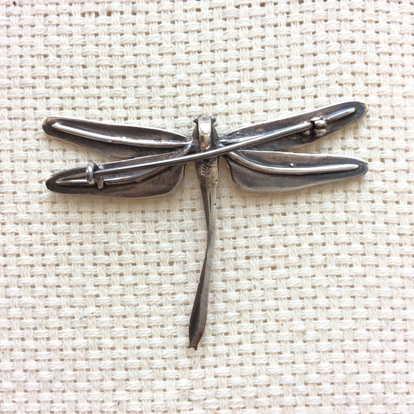 Arior dragonfly brooch pendant – Silver – Enamel Blue Mosaic – 5cm/2in – Boxed