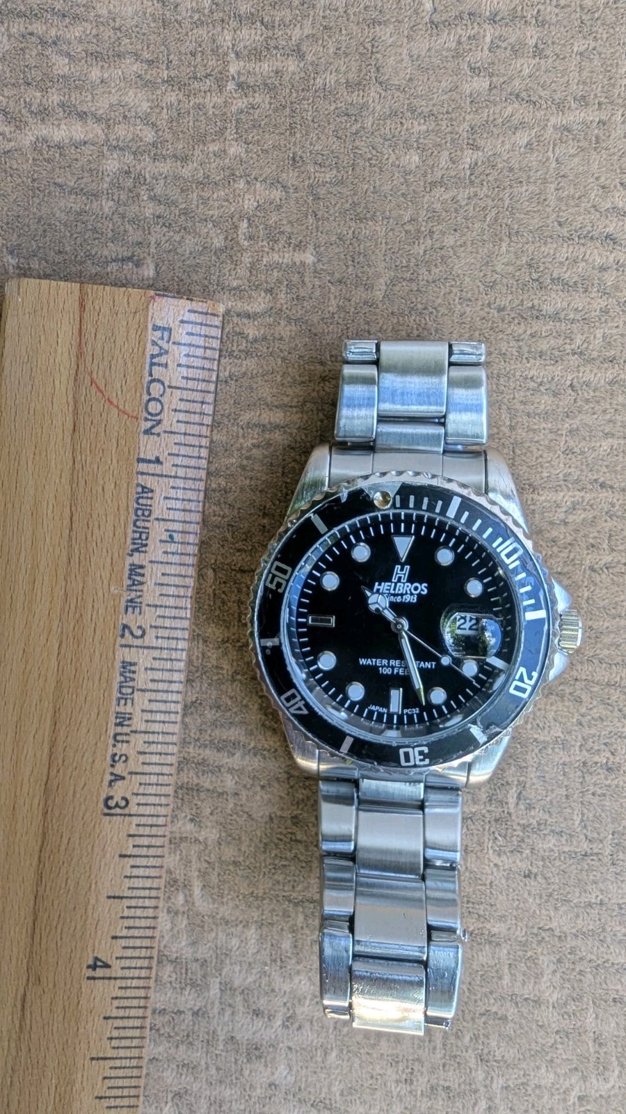 Helbros Divers Watch Men’s 626 Black Dial Stainless Steel Bracelet Band Date