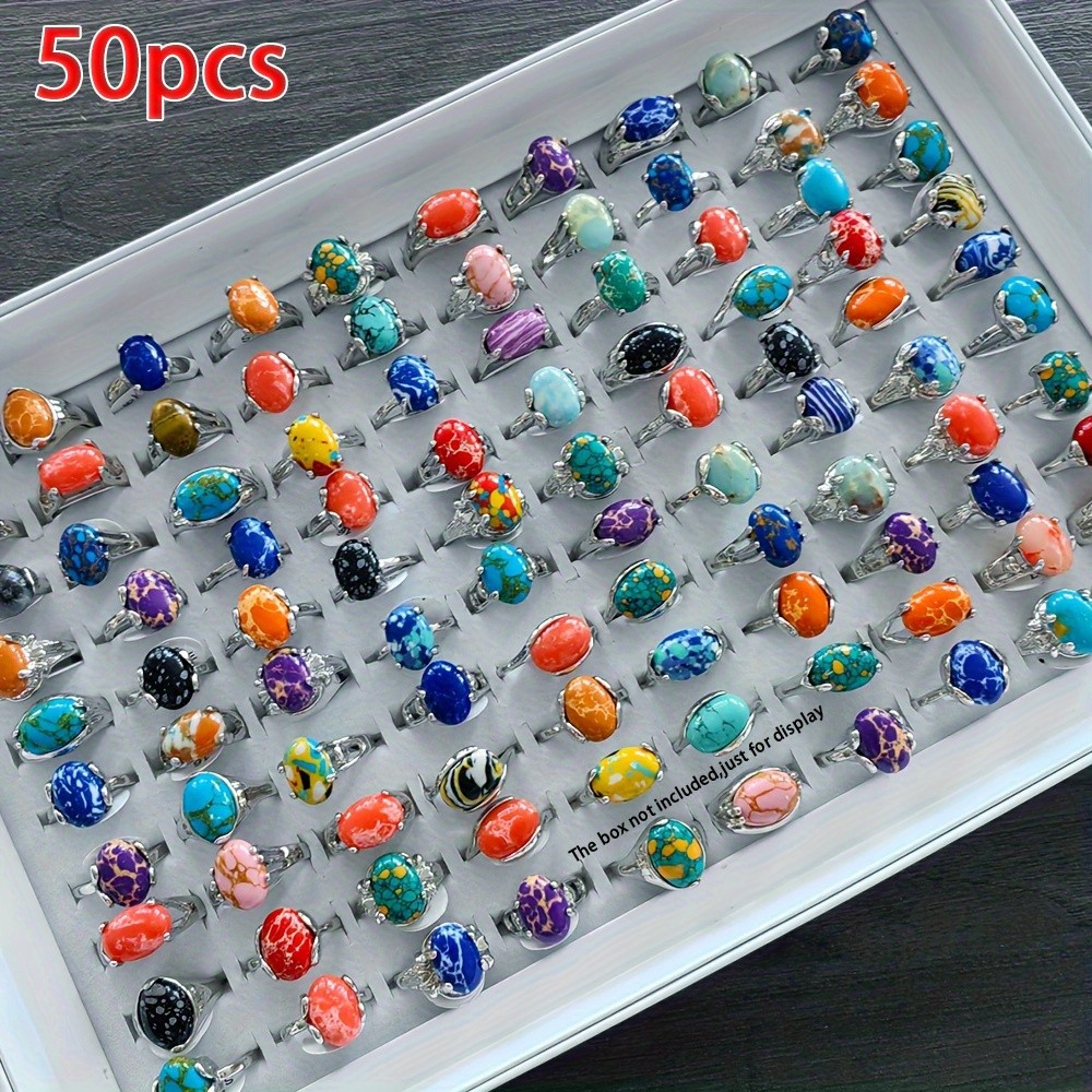 50/100Pcs Wholesale Lot Mixed Rings Malachite Rings Natural Stone Gemstone