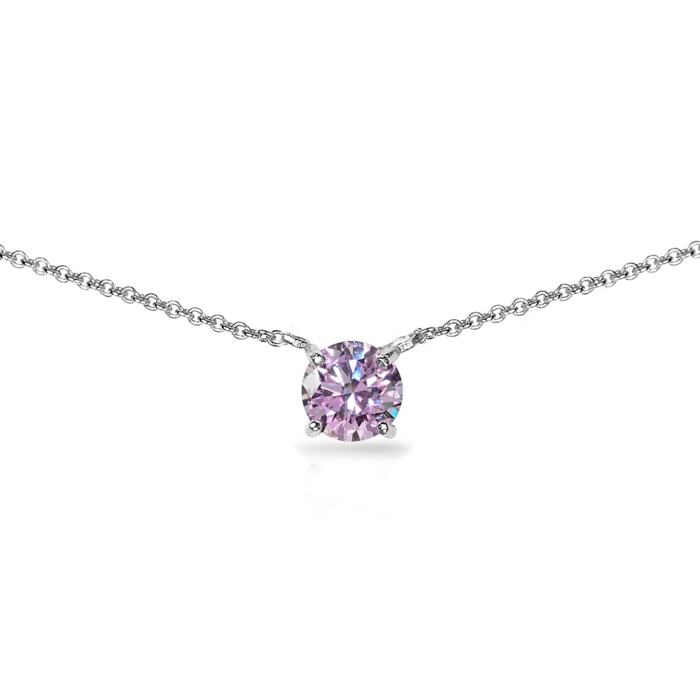 Purplish Pink Solitaire 925 Silver Choker Necklace Made with AAA Zirconia