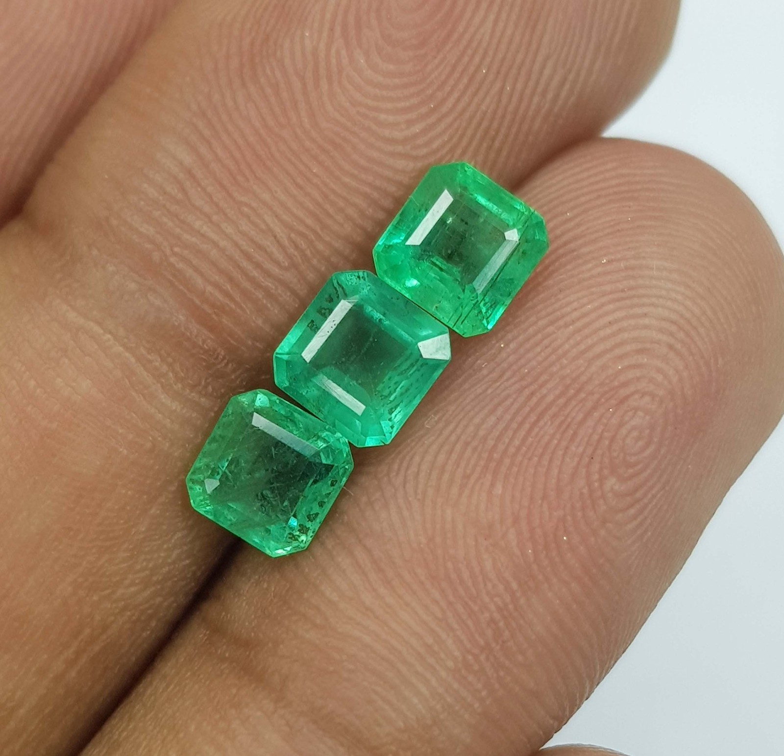 2.50 Ct Natural Emerald Zambian Greenish Square Shape 3 Pcs 5 MM Gemstone