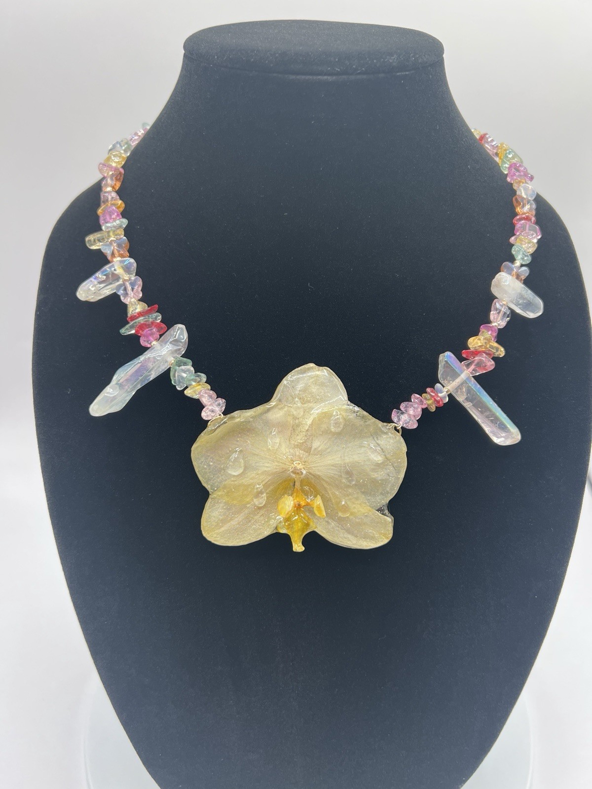 Jewelry Set Necklace & Bracelet Multicolor Beaded Yellow Real Orchid Pendant