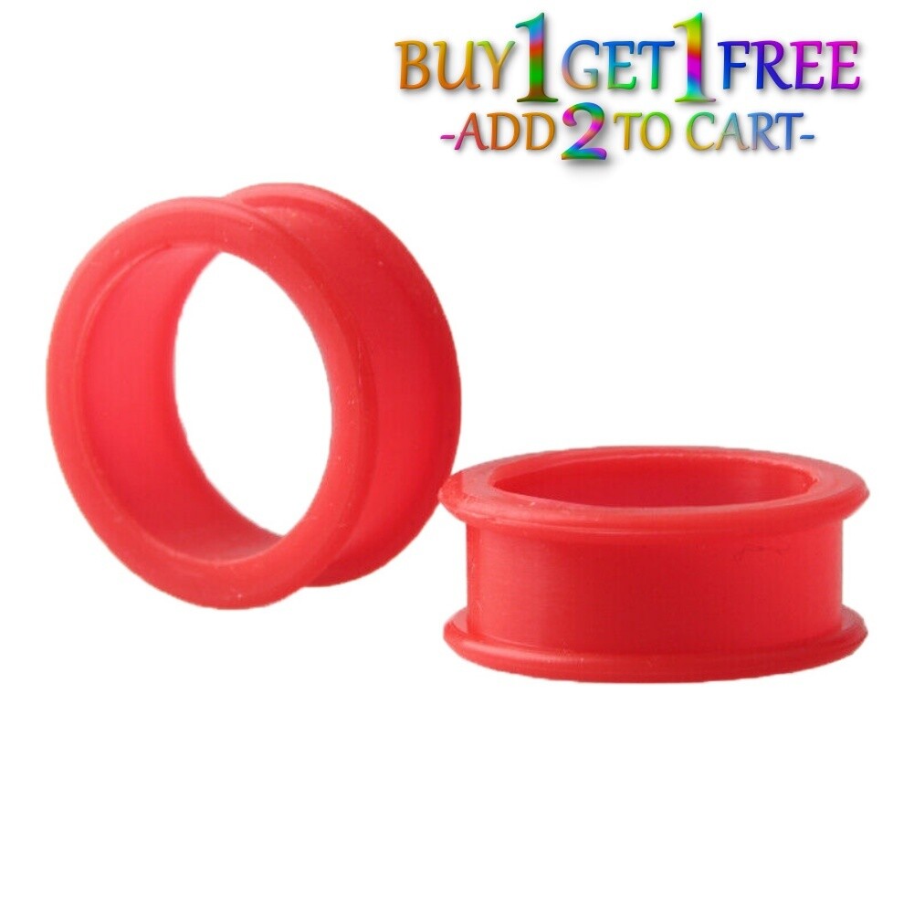 Pair 12g-50mm RED SILICONE FLAT FLARE TUNNELS Double Gauges Thin Flesh Ear 3008