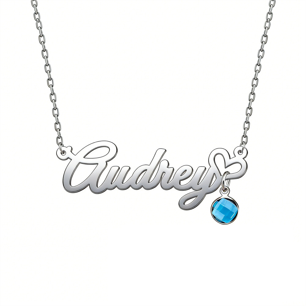 Custom Name Plate Necklace Personalized Birthstone Pendant Stainless Steel Chain