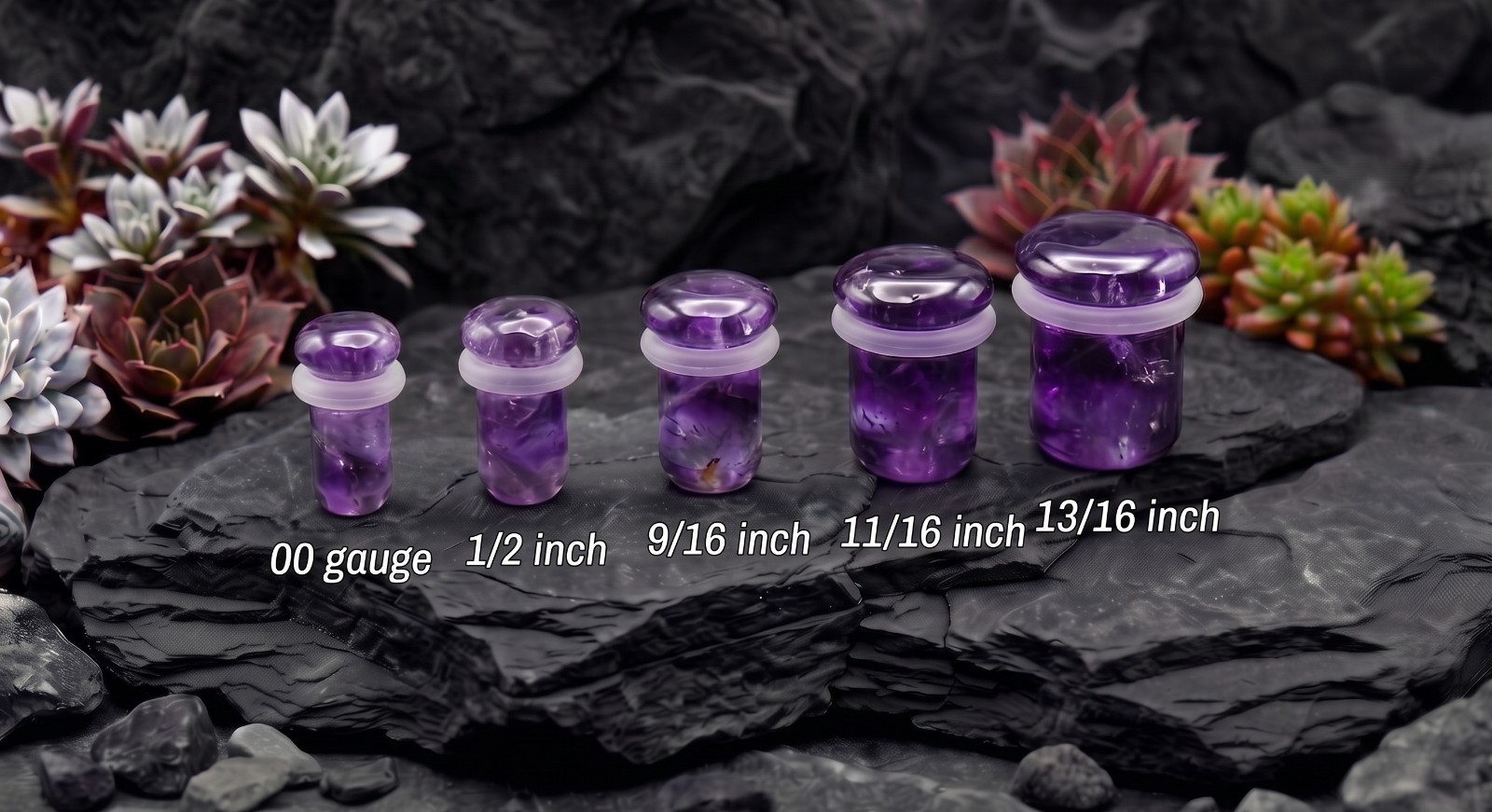Pair of Chicken Blood Single Flare Stone Ear Plugs Silicone O-Ring Expander E620