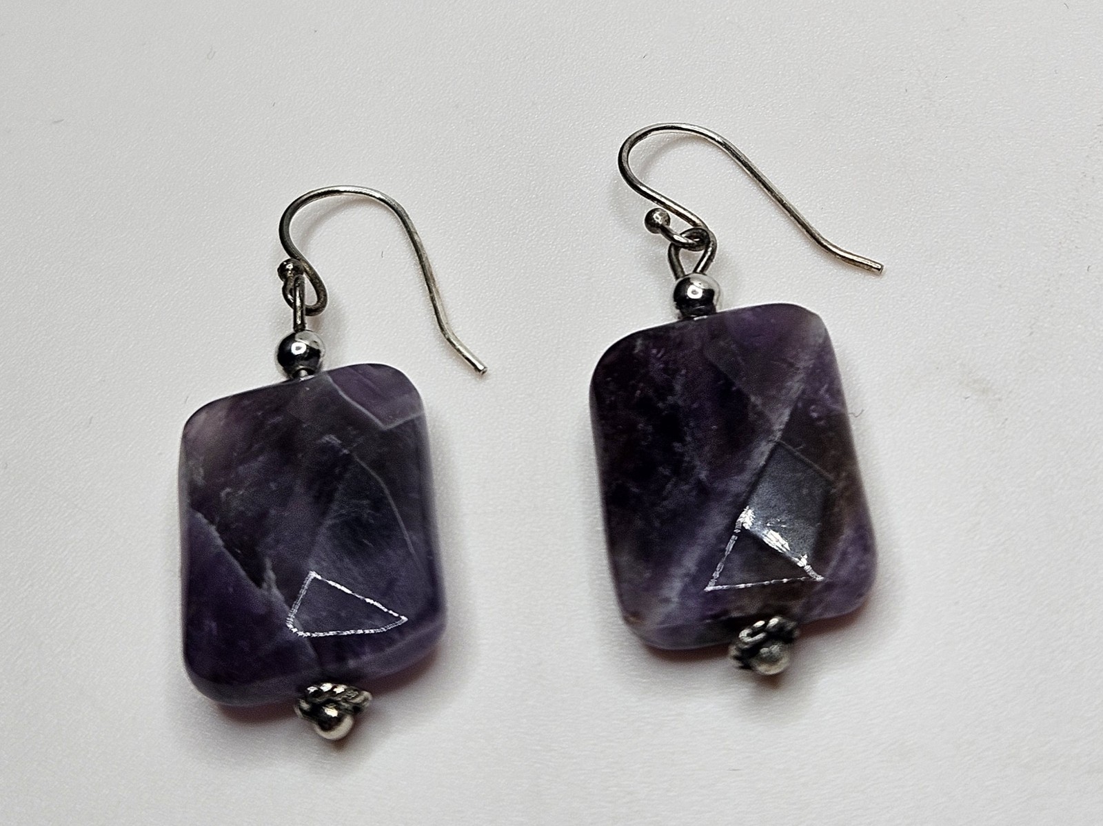 Vintage Handmade 925 SS 22.4tcw Rectangle Cushion Cut Amethyst Stone Earrings
