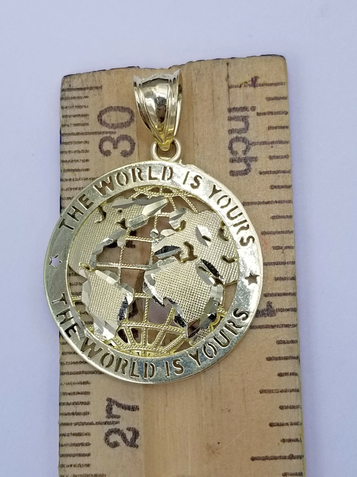 10k Gold Men Globe Diamond Cut Pendant 2.5mm Rope Chain 18 20 22 24 26 28 Inch