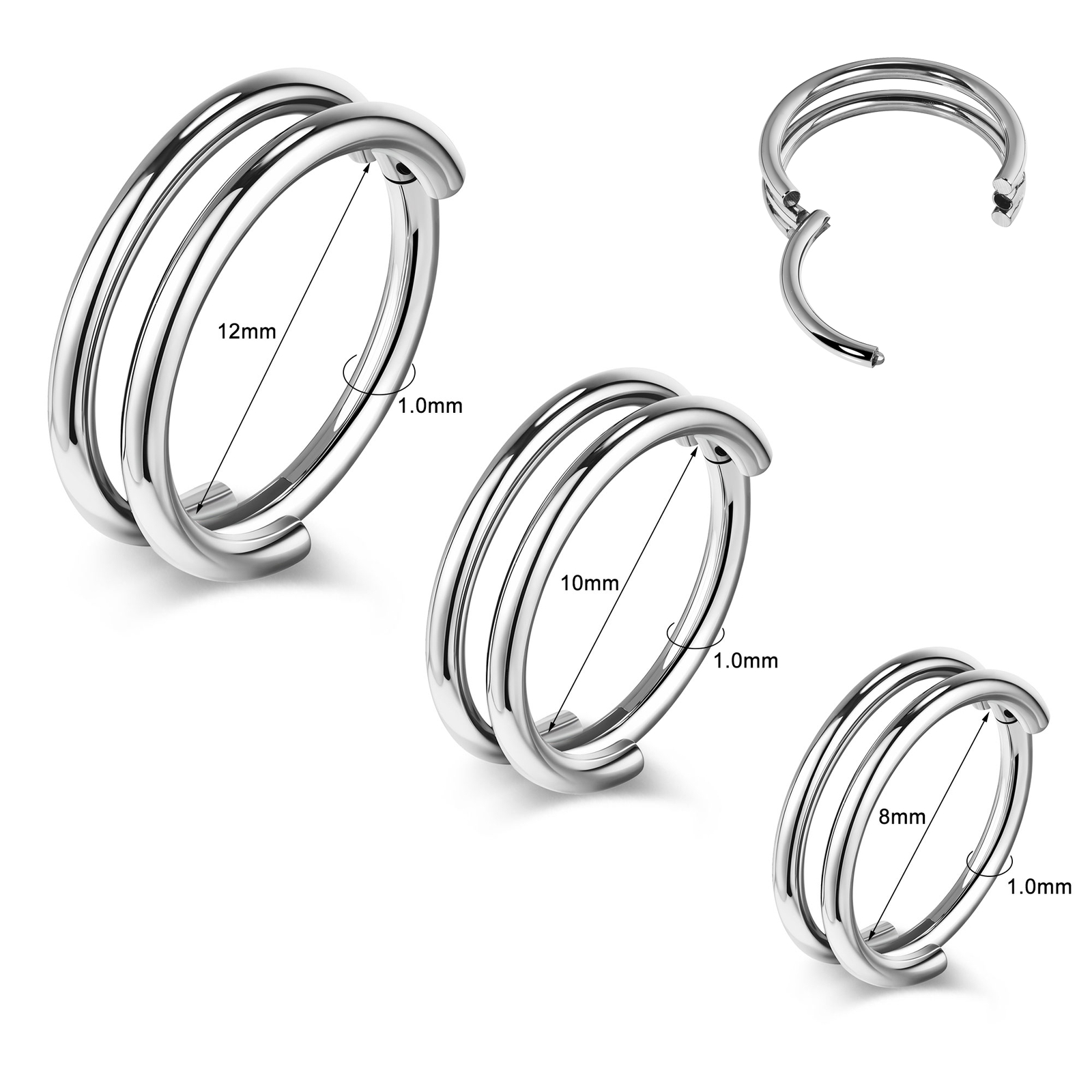 1 Pc Stainless Steel Double Nose Ring Cartilage Helix Earrings Septum Piercing