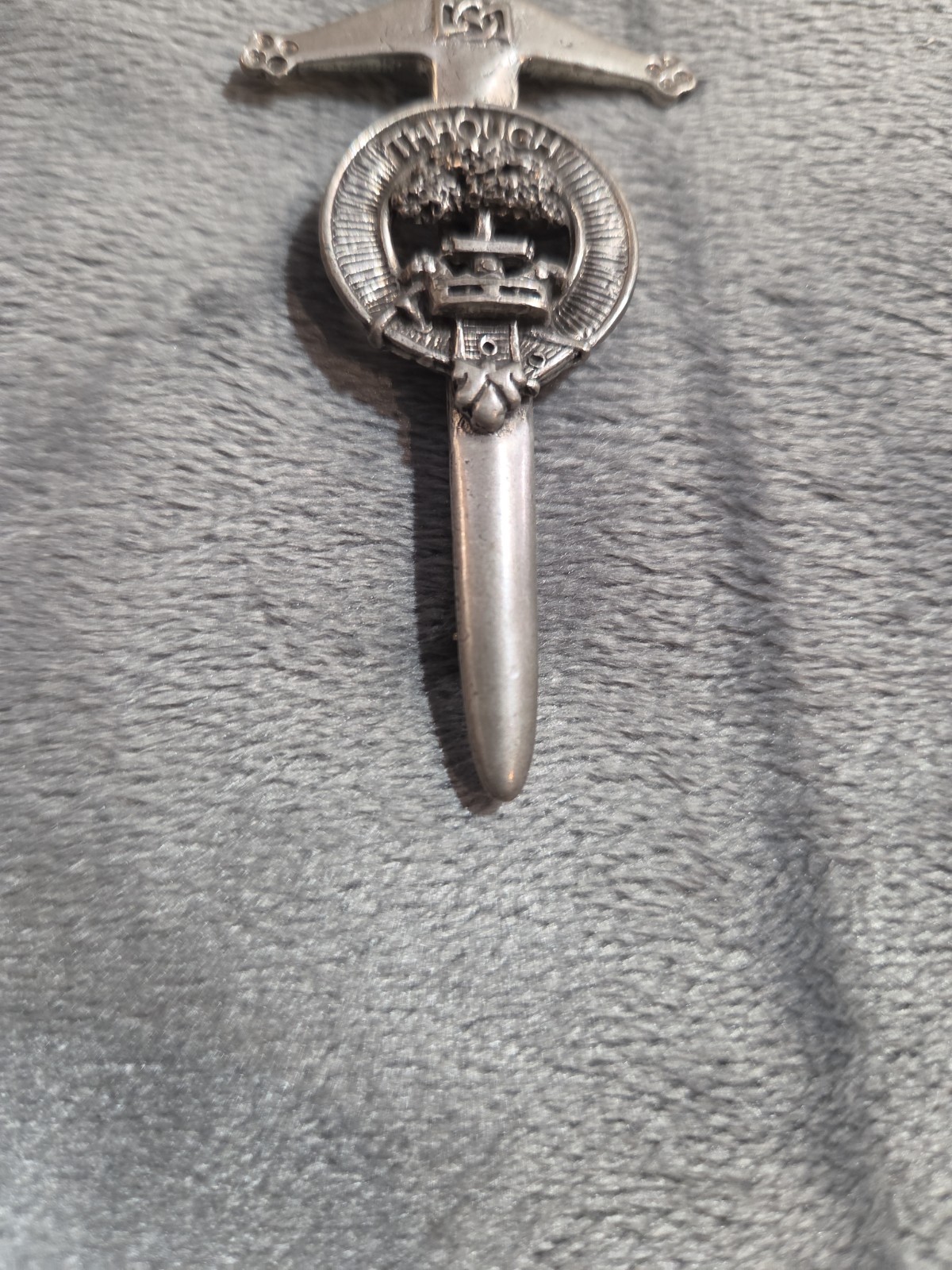 Vintage Scottish Kilt Pin “THROUGH” Sword And Shield Made In Scotland 3.75″