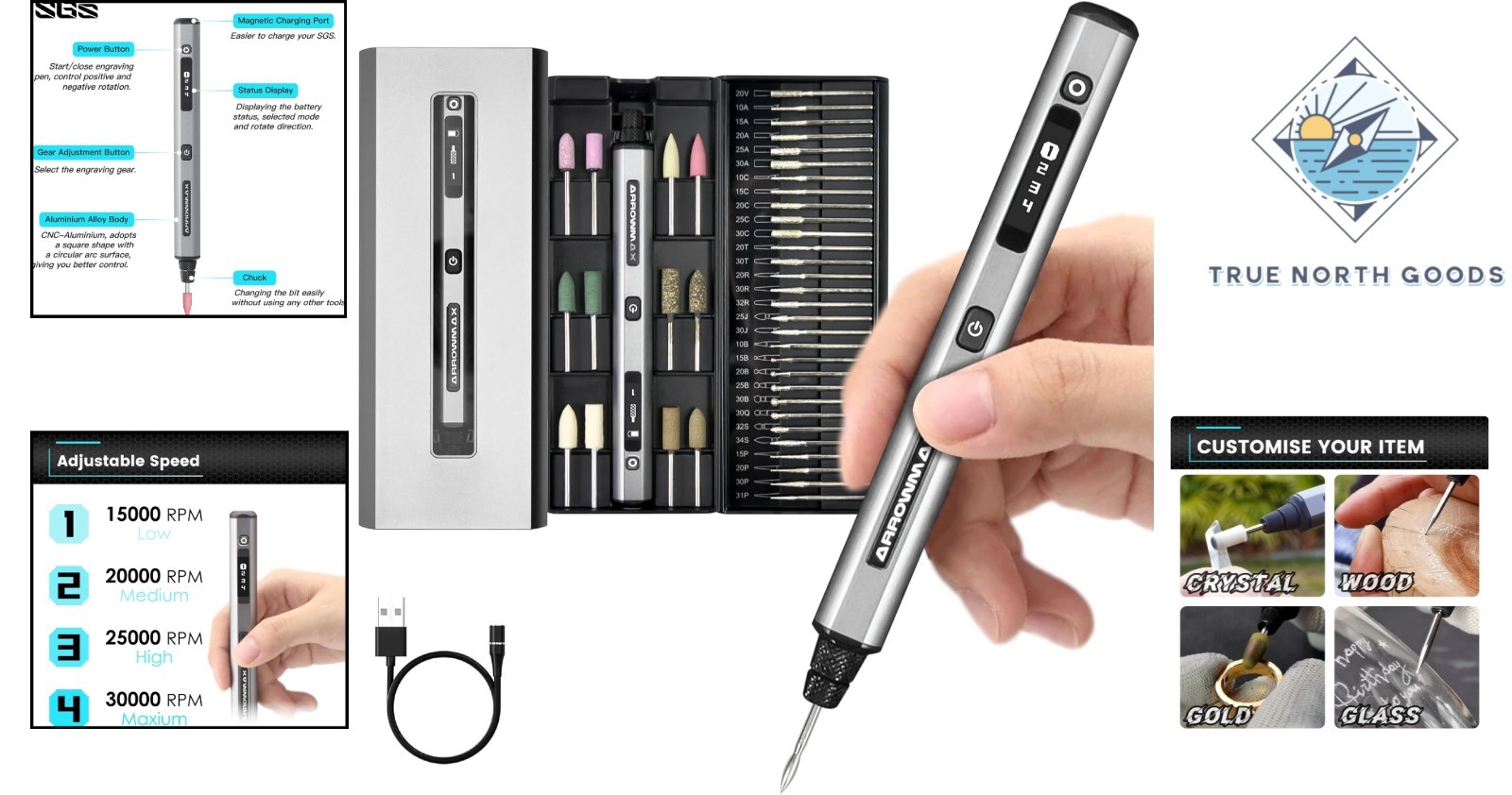 Compact Electric Engraving Tool with 30 Accessories and User Manual Included