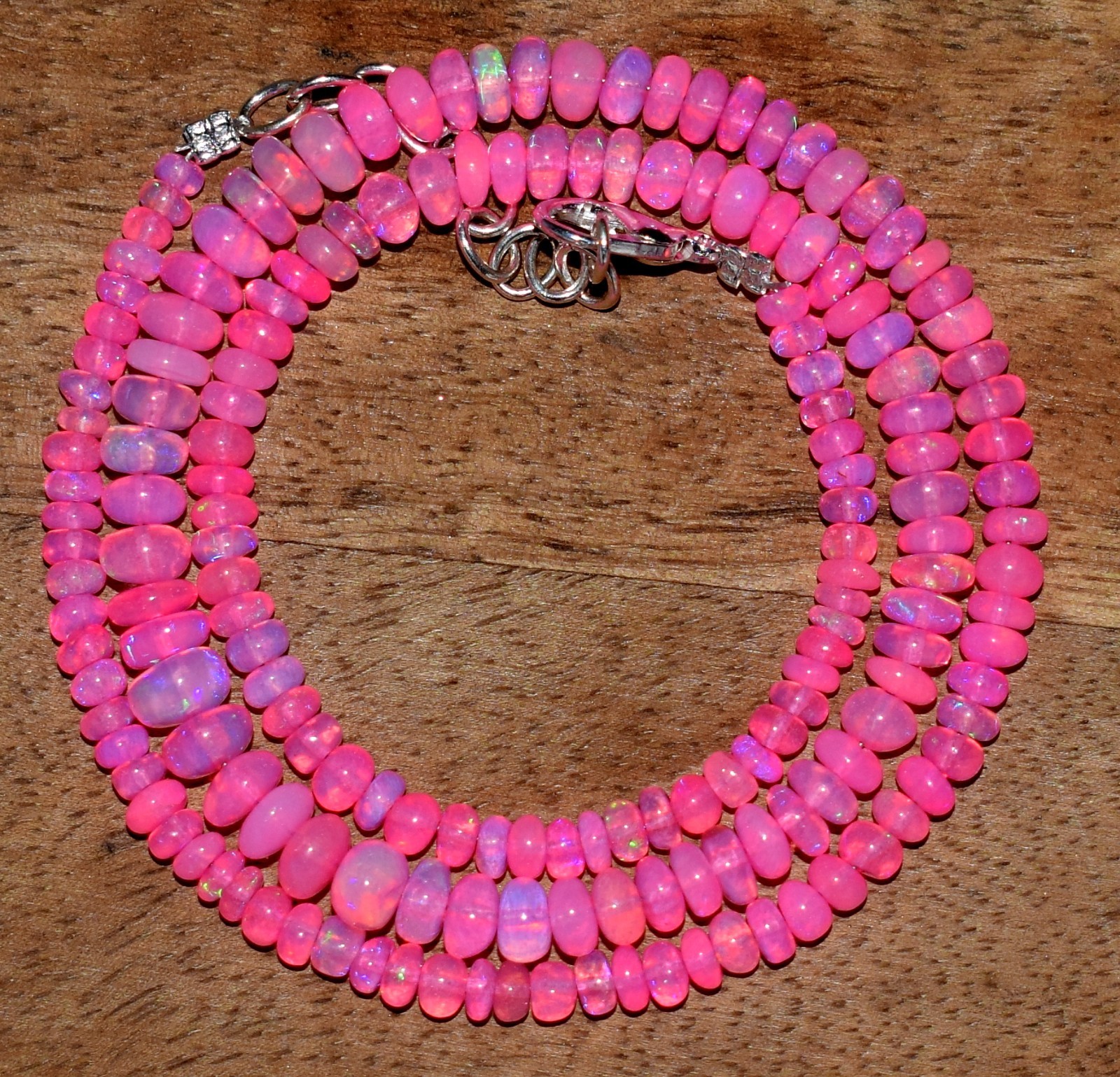 16″Natural Ethiopian Opal Wello Fire Opal Gemstone Bead Necklace