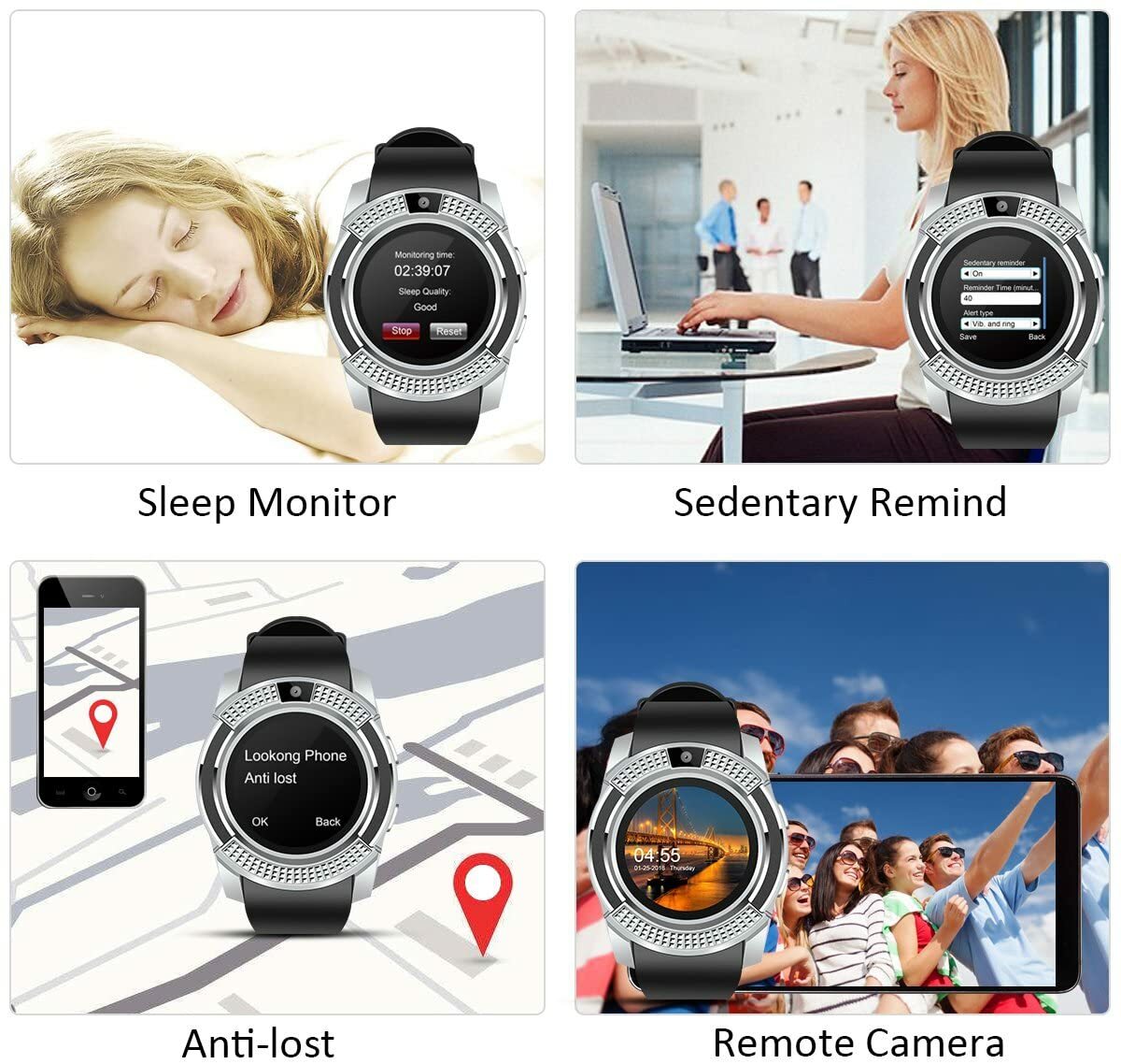 Bluetooth Smart Watch Men Smartwatch Pedometer Camera Call Text for Android