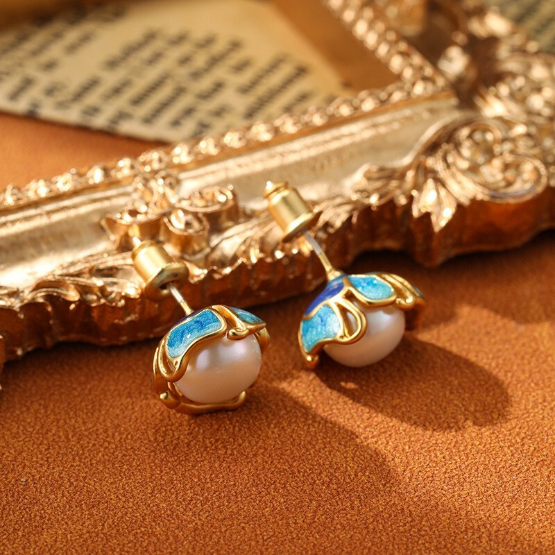 925 Silver Post Copper Natural Freshwater Enamel Pearls Earrings Stud Jewelry