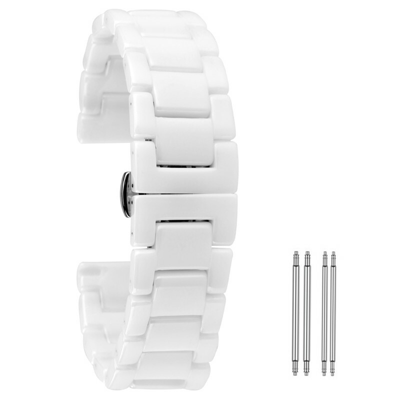 18/20/22MM Black/White Ceramics Watch Band Replacement Bracelet Butterfly Buckle