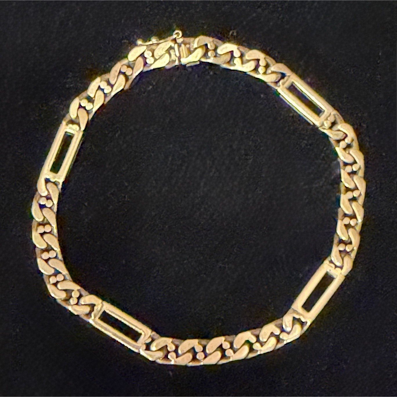 Vintage 14K Yellow Gold Fancy Figaro Bracelet Solid 20.9g Italy 8.5 in