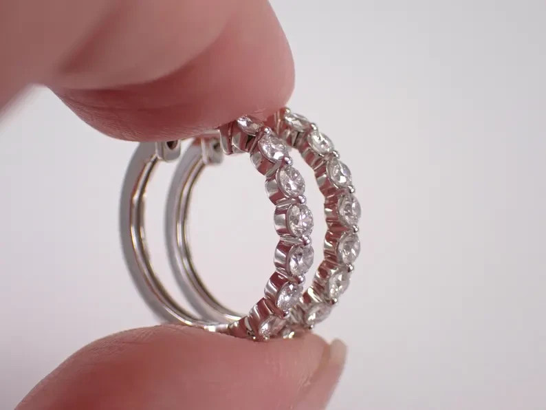 1.60Ct Round Cut Real Moissanite Huggie Hoop Earrings 14k White Gold Plated