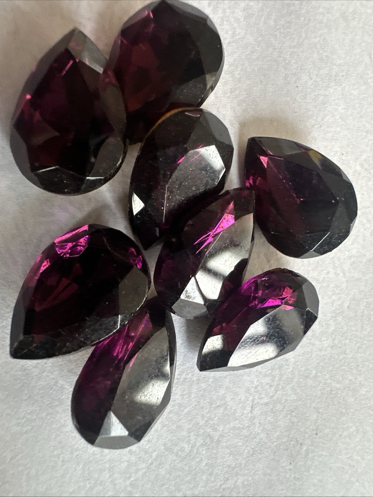 Vintage Czech 18x13m Amethyst faceted glass pears, gold foiled (8)