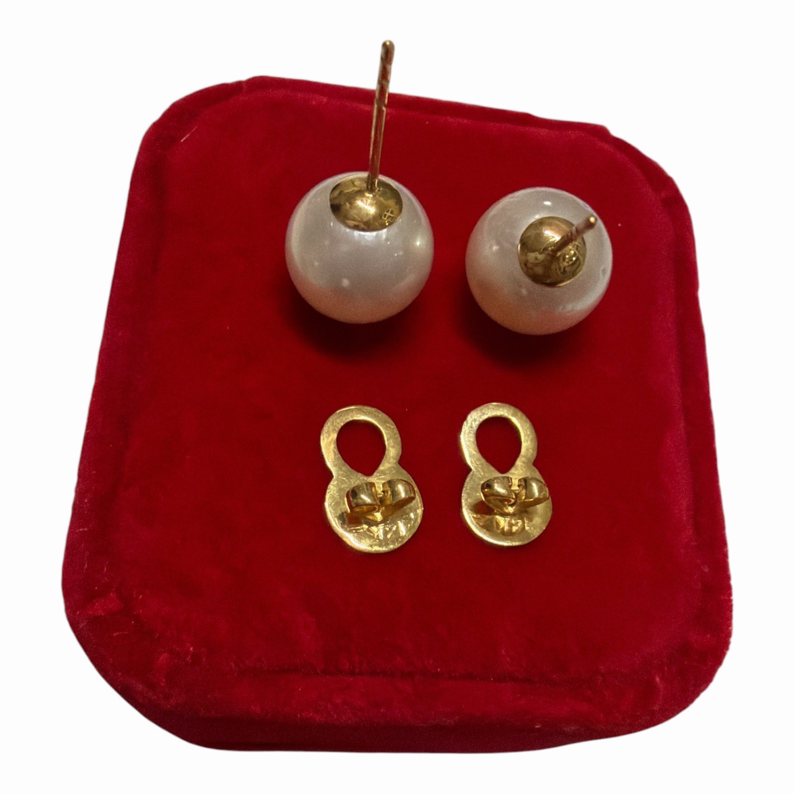 Authentic 10.6mm – 10.7mm South Sea Pearl White Stud Earrings 14k Gold Pawnable