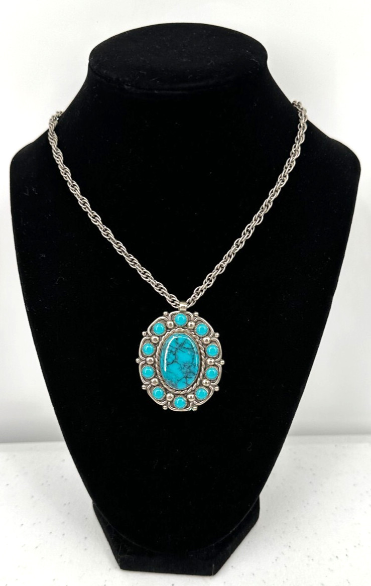 Bell Trading Post Southwestern Nickle Silver Faux Turquoise Pendant Necklace