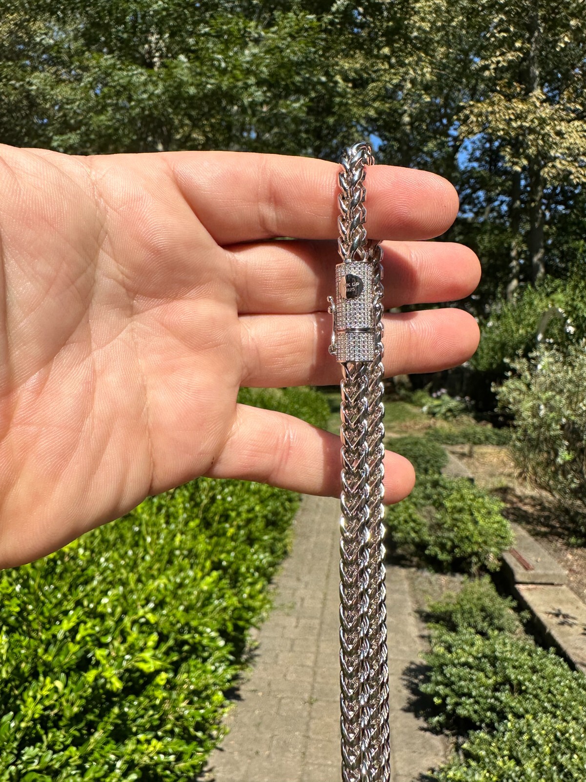 Iced MOISSANITE Clasp Stainless Steel & 925 Silver Franco Chain Necklace 4-6mm