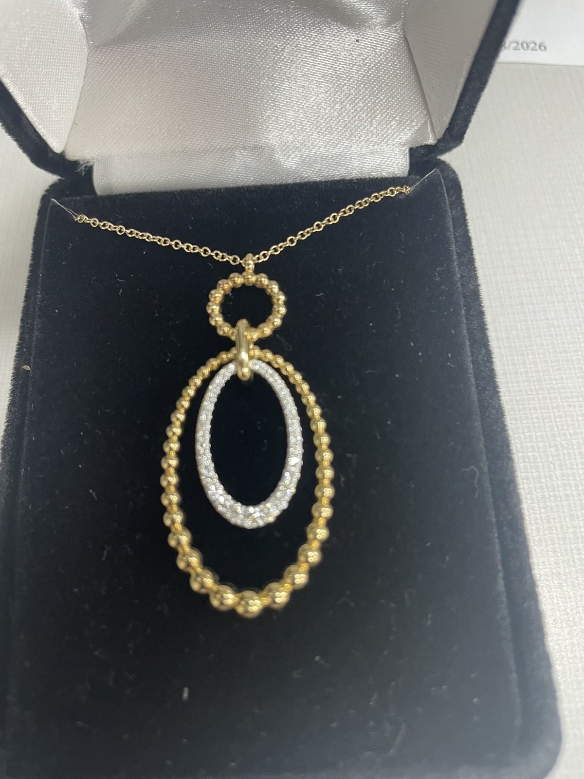 Gabriel 14kt White- Yellow Gold Diamond Oval Pendant Necklace