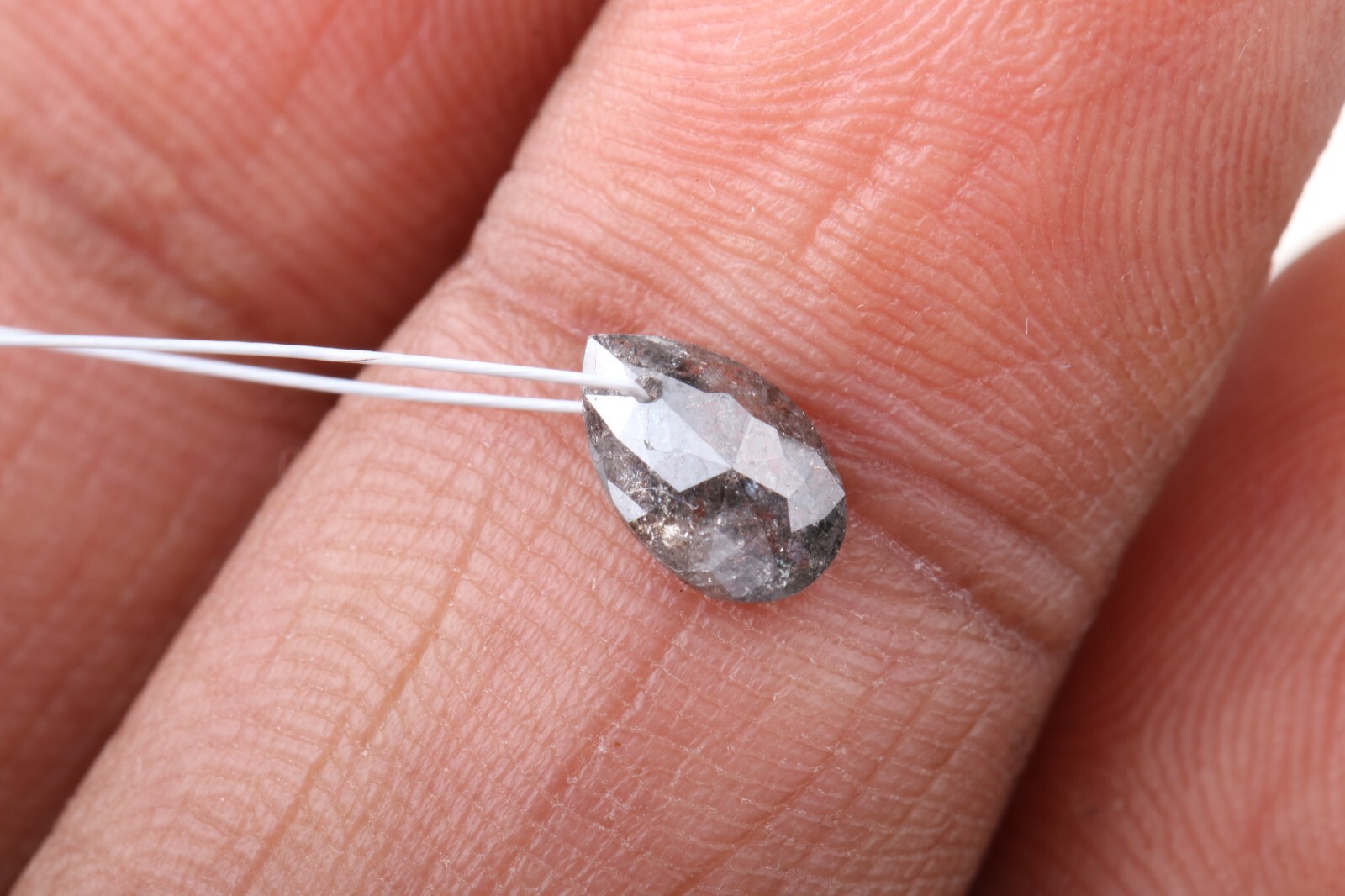 0.65ct Gray Salt Pepper Diamond Drilled Pear Cut Loose Diamond 7.21mm DB162