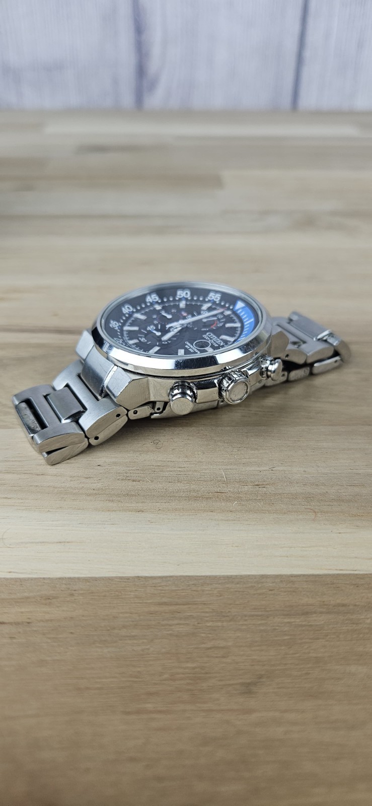 Citizen Eco-Drive Chronograph Solar Quartz 48.5mm BlueDial WR200 Watch Working