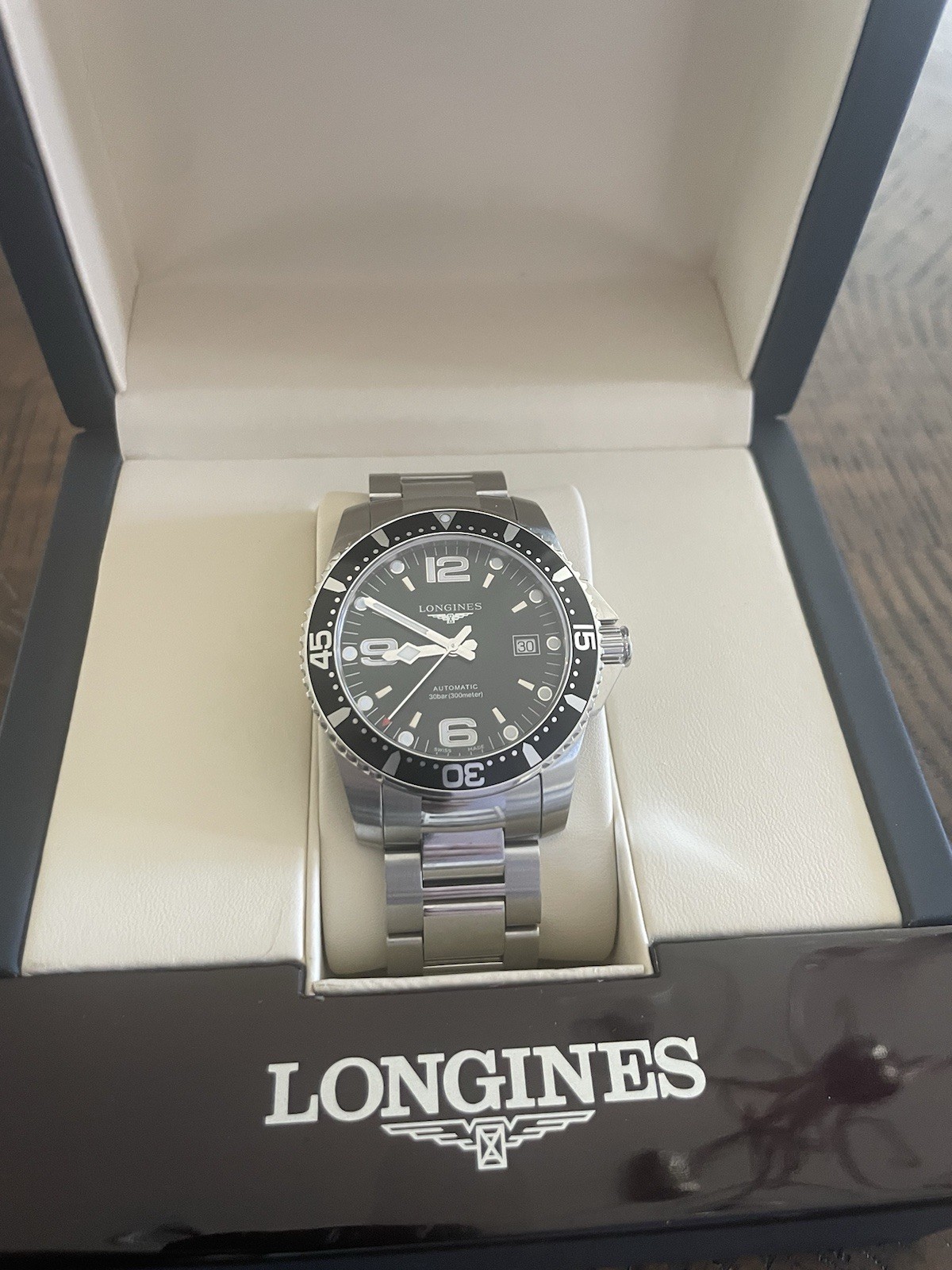 Longines HydroConquest 44mm Auto Men’s Black Watch No Reserve Extra Rubber Strap