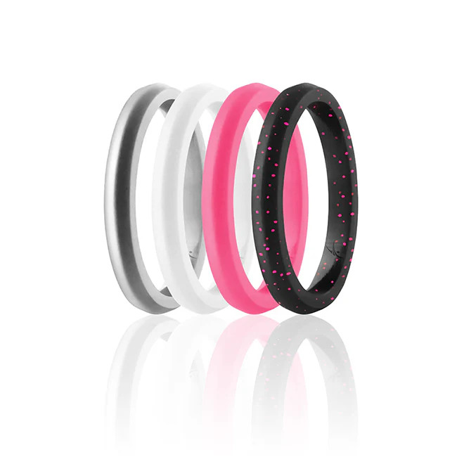 Silicone Wedding Stackble Point Ring Set – Pink by ROQ for Women – 4 x 10 mm …