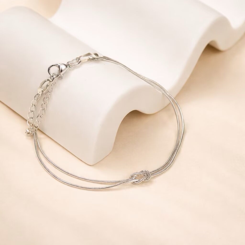 925 Silver Love Knot Bracelet Double Layer Snake Chain Bracelet 041