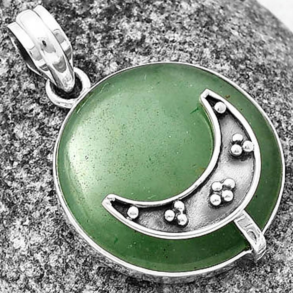 Crescent Moon – Green Aventurine 925 Sterling Silver Pendant Jewelry P-1719
