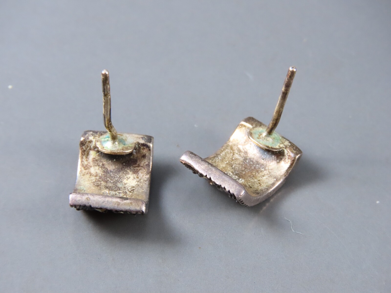 VTG STERLING SILVER Curved Rectangle Earrings MARCASITE PAVE SPARKLE Gothic