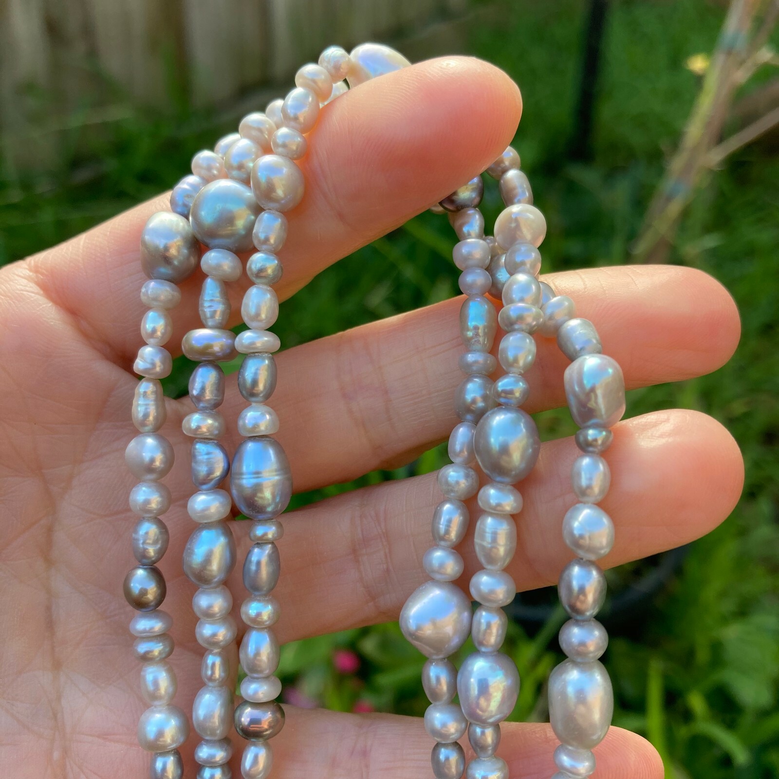 180cm size3-8mm baroque silver grey freshwater pearl Morandi color necklace #309