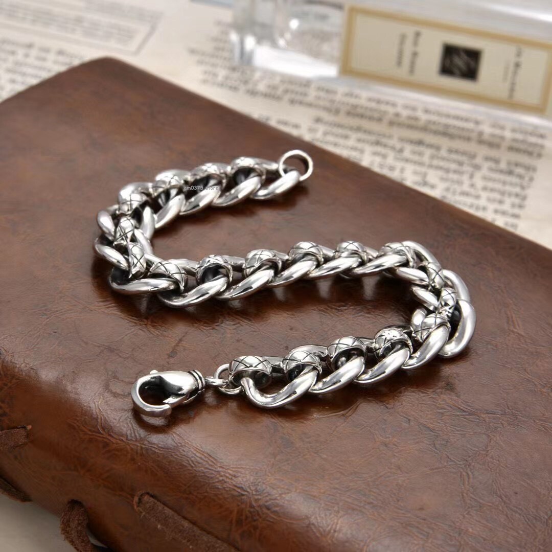 Real 925 Sterling Silver Bracelet Women Men 10.5mm Square Curb Link Bracelet