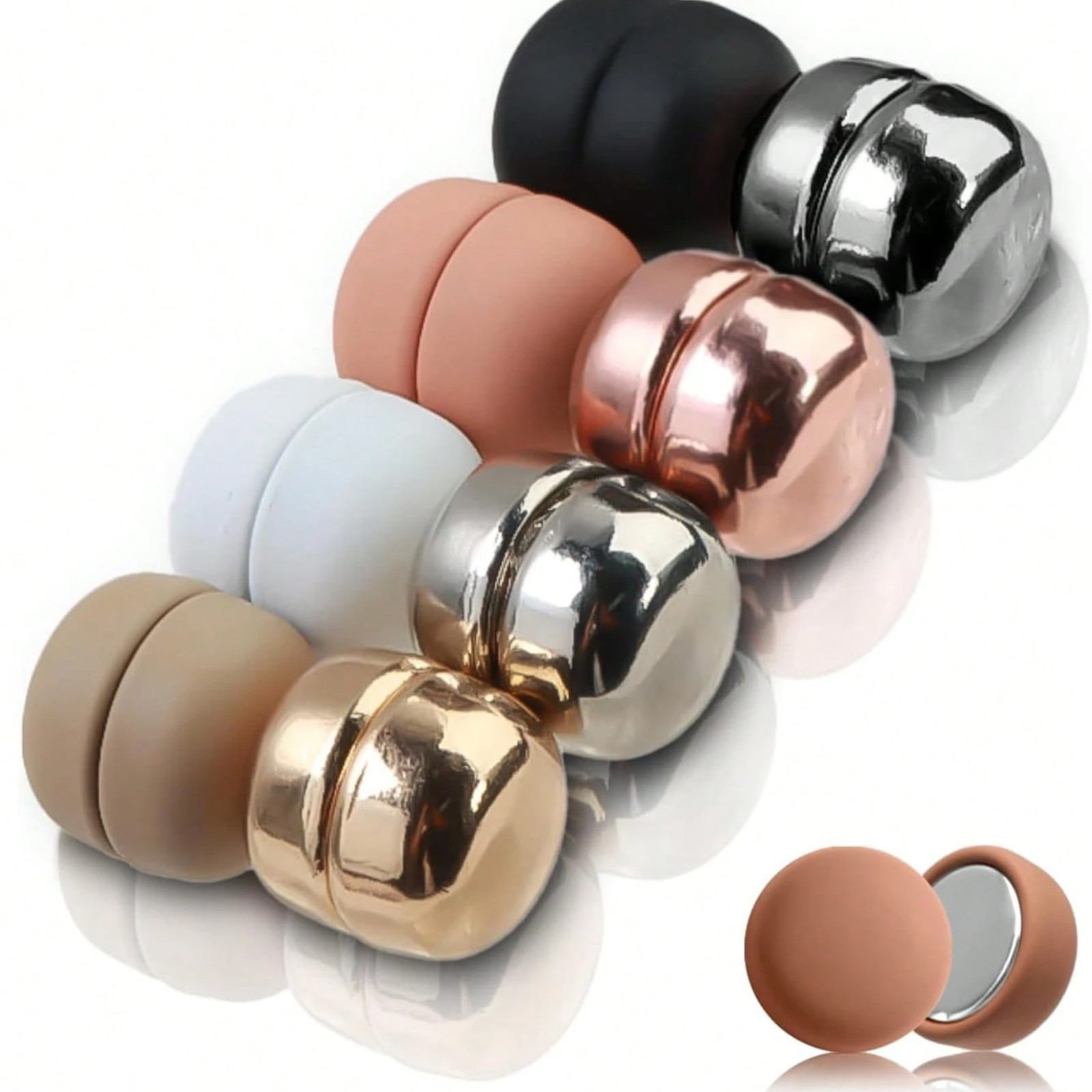 2/8pair Brooches Magnetic Classic Round Shiny Matt Stable Scarf Clips Hijab Pin