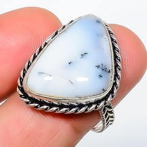 Natural Dendritic Opal – Brazil Handmade Silver Plated Ring s.8.5 TR508-56